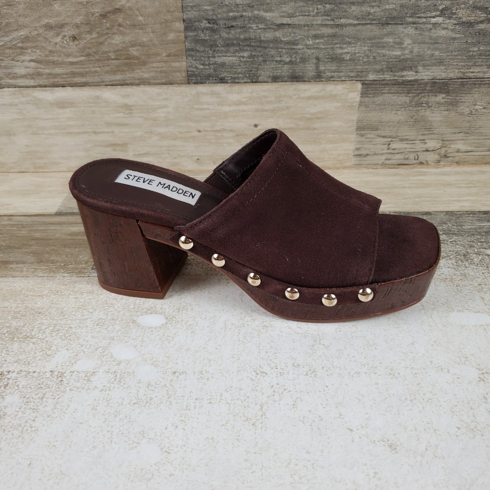 Steve Madden Celiah Womens Platform Sandal Sz 6 M Brown Suede Studded Block Heel